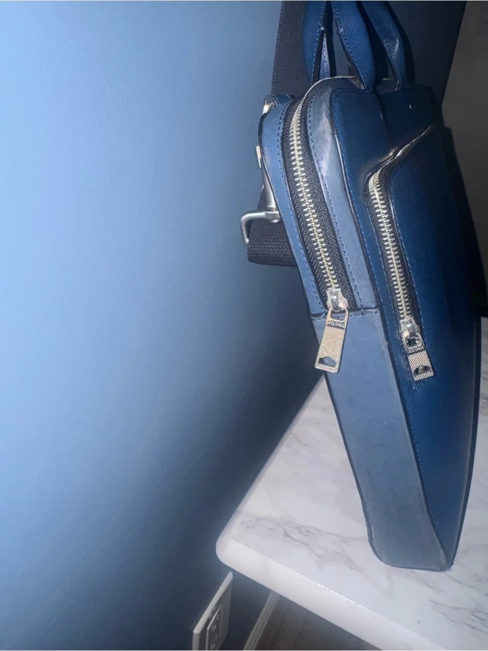 Jack Spade Mason Leather Slim Briefcase Cobalt Blue